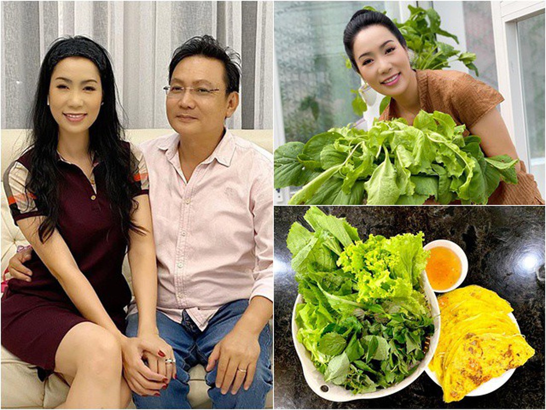 Ông xã trồng rau xum xuê, Trịnh Kim Chi thích thú "ra tay" làm bánh xèo đãi cả gia đình