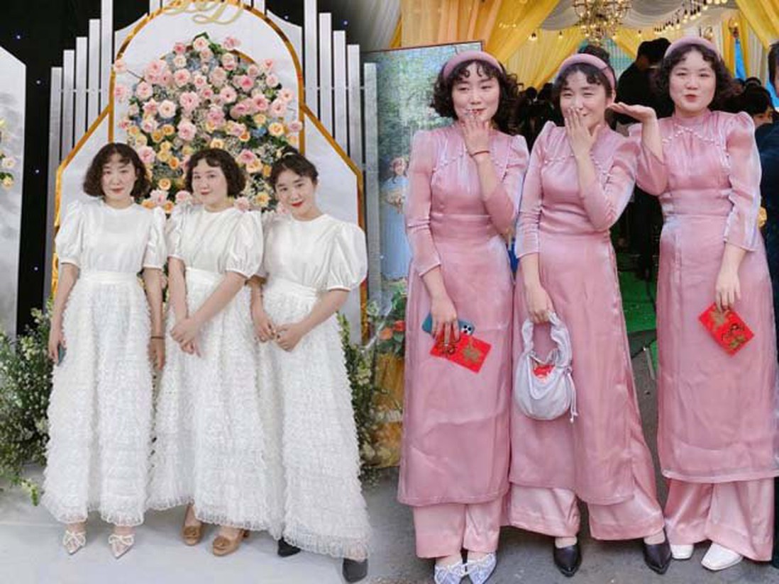 MXH xuất hiện 3 chị em sinh ba mặc váy trắng làm phụ dâu, soi style ngày thường càng mê