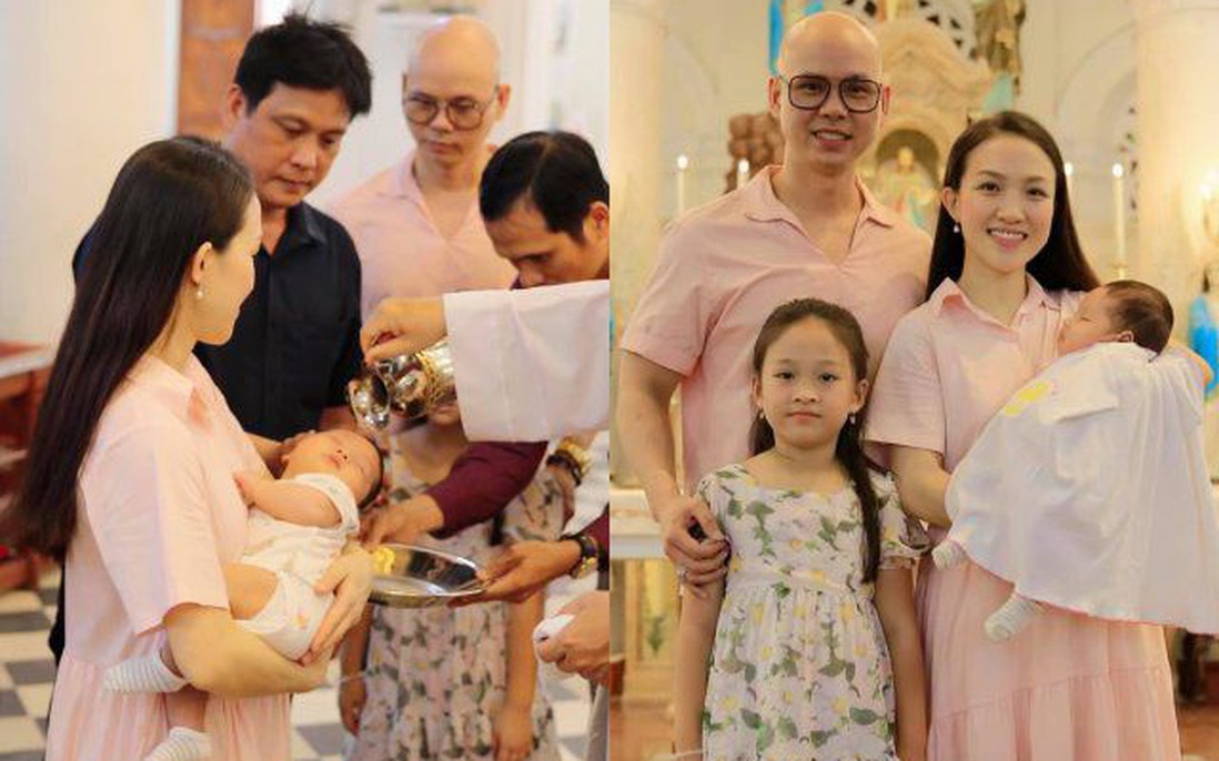 Con trai sinh non của Phan Đinh Tùng bụ bẫm trong lễ rửa tội khi tròn 2 tháng tuổi
