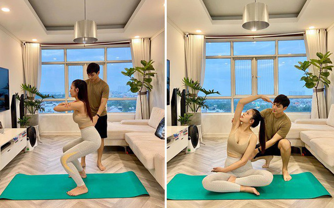 Vợ chồng Chúng Huyền Thanh cùng tập yoga giữa mùa dịch