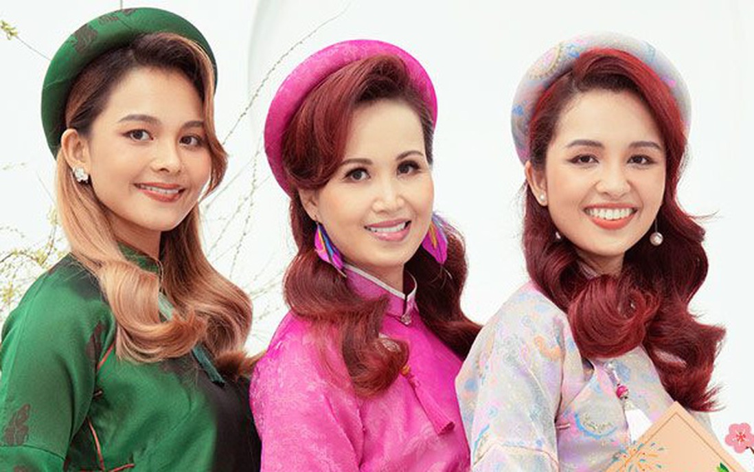 Hoa hậu Diệu Hoa và 2 con gái lai Ấn diện áo dài đón Tết sớm