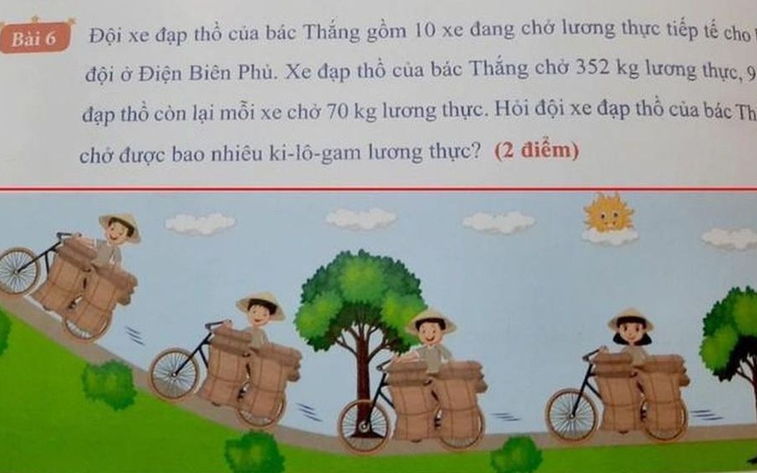 Bài toán lớp 3 với chi tiết "xe đạp chở 352kg" gây tranh cãi, giáo viên nói gì?