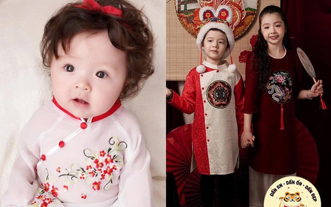 2 con lai Tây nhà Elly Trần mặc áo dài đón Tết