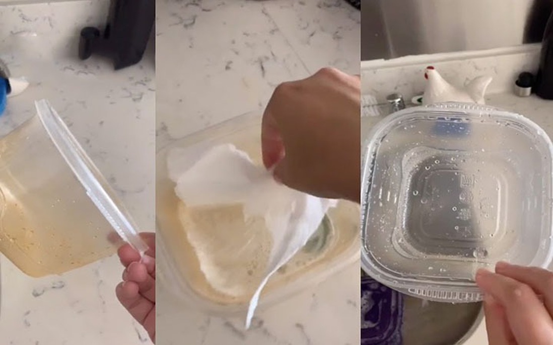 Đừng dùng nước rửa chén để làm sạch hộp nhựa bám mỡ, thêm 1 nhúm muối là sạch bong 