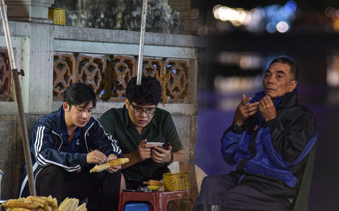 Người Hà Nội mặc áo rét, lấy khăn quàng, ăn ngô nướng trong gió lạnh đầu mùa