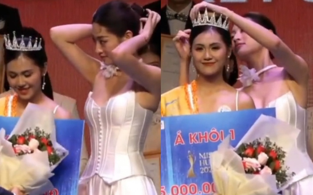 Hoa hậu Lương Thuỳ Linh có hành động tinh tế khi trao vương miện tại trường đại học