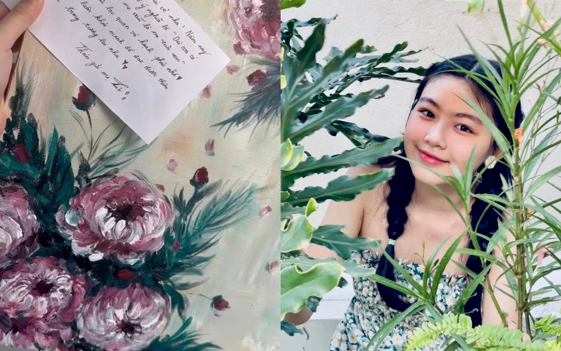 Con gái MC Quyền Linh khoe tranh vẽ tặng mẹ ngày 8/3 đẹp đến ngỡ ngàng