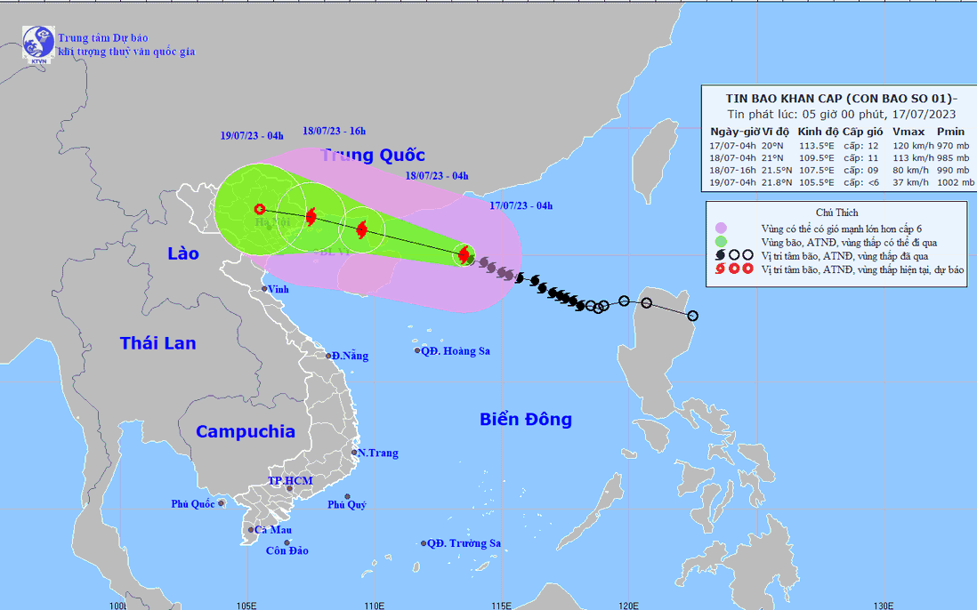 Dự báo bão số 1 đổ bộ vào đất liền từ Quảng Ninh đến Thái Bình chiều tối mai