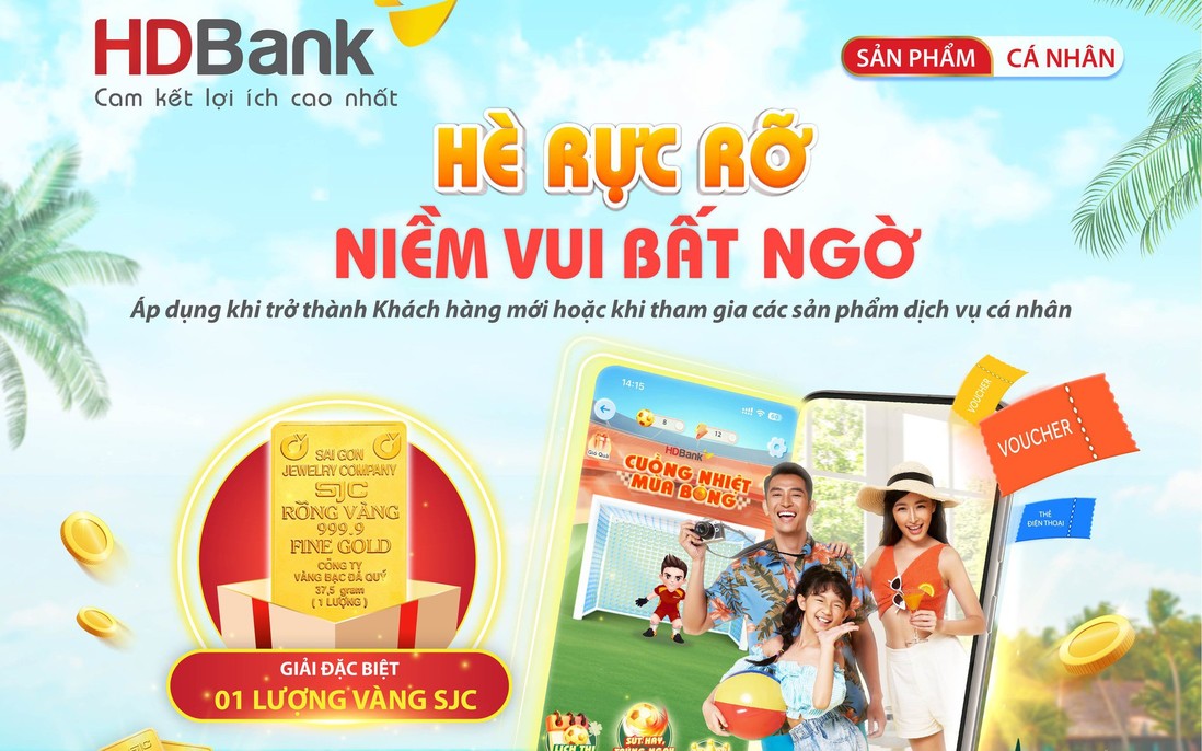 HDBank tặng một lượng vàng SJC cho khách hàng mỗi tháng 