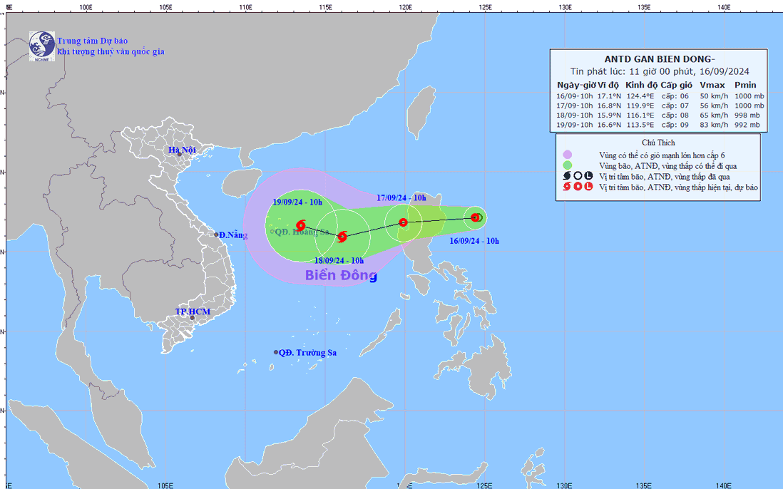 Dự báo ngày 18/9 xuất hiện bão trên biển Đông