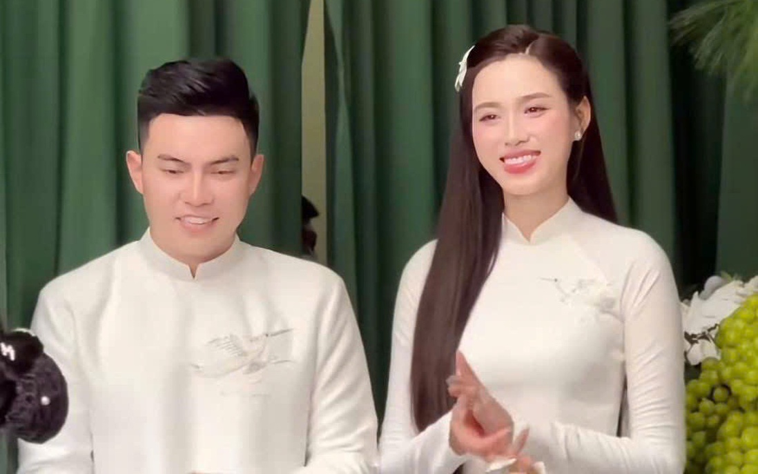 Hoa hậu Đỗ Hà rạng rỡ bên chồng thiếu gia trong Lễ nạp tài