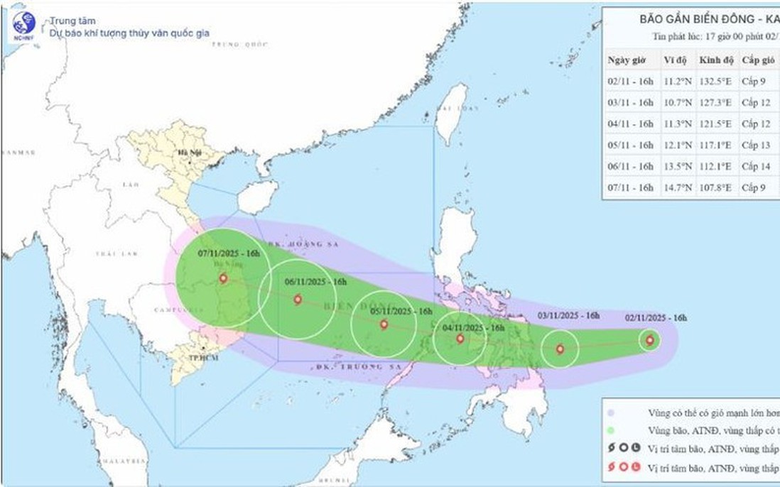 Xuất hiện bão Kalmaegi gần Biển Đông, gió giật cấp 11