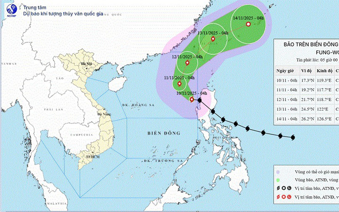 Bão FUNG-WONG đi vào biển Đông, trở thành cơn bão số 14