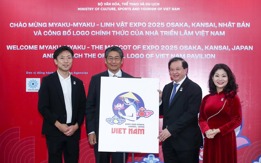 Logo của Nhà Triển lãm Việt Nam tại EXPO 2025 gây ấn tượng với hình ảnh thiếu nữ Việt