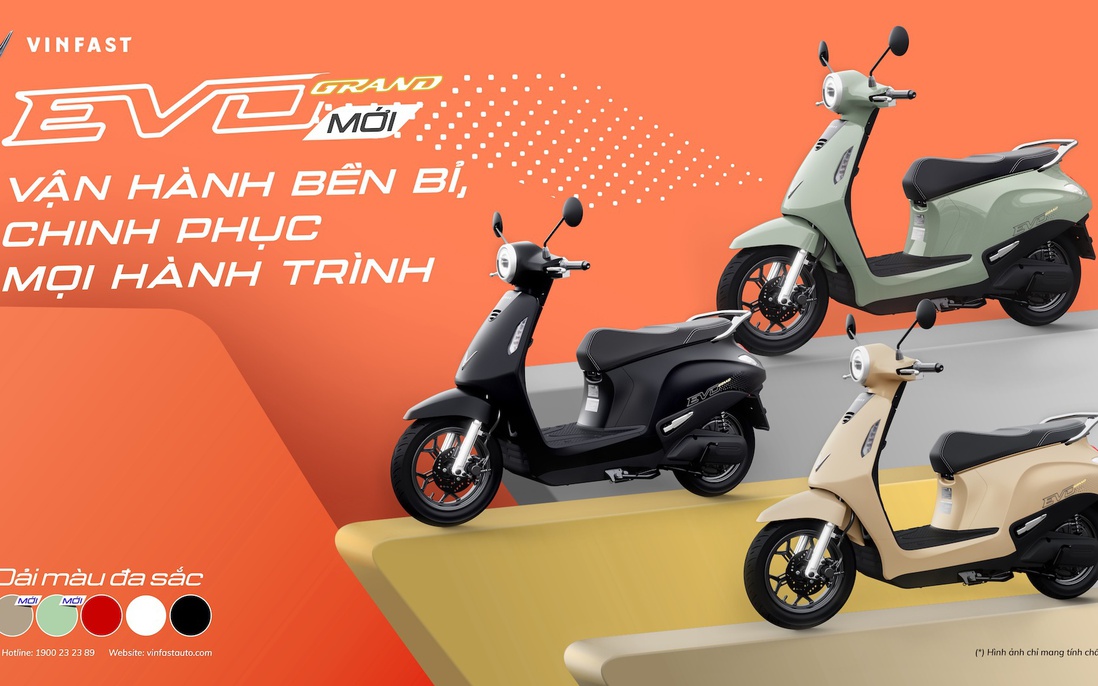 VinFast ra mắt xe máy điện Evo Grand với 2 pin có thể tháo rời, đi được tới 262 km/lần sạc