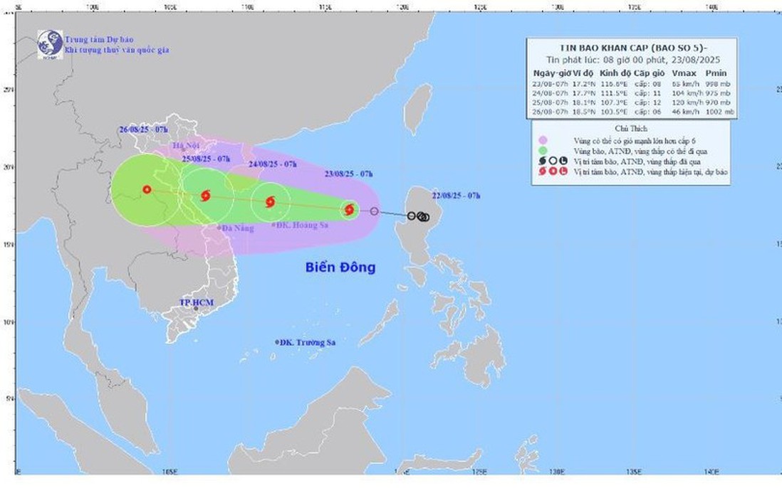 Áp thấp nhiệt đới đã mạnh lên thành cơn bão số 5