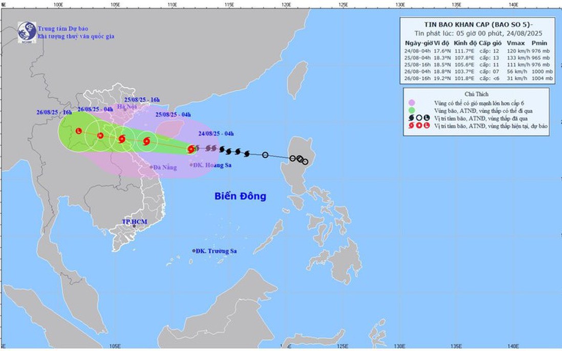 Bão số 5 cách Nghệ An, Hà Tĩnh khoảng 600km, nguy cơ gây thiệt hại lớn