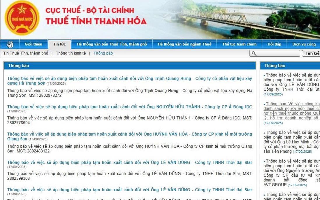 Nhiều giám đốc bị cơ quan Thuế tỉnh Thanh Hoá cảnh báo sẽ tạm hoãn xuất cảnh 