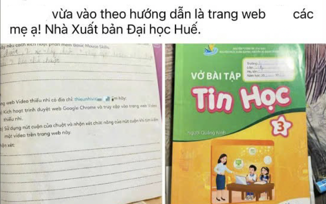 Phụ huynh tá hỏa khi vở bài tập Tin học lớp 3 chứa đường link có nội dung độc hại