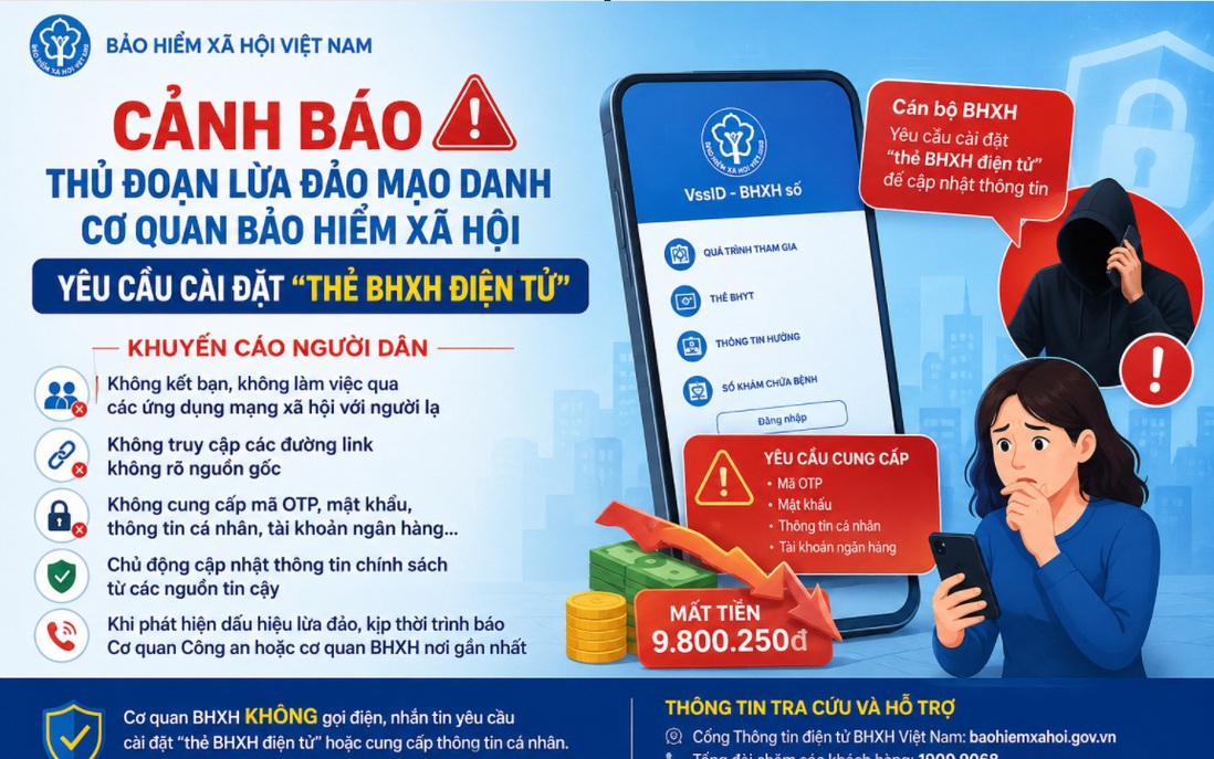 Cảnh báo thủ đoạn lừa đảo: Mạo danh yêu cầu cài đặt thẻ "bảo hiểm xã hội điện tử"