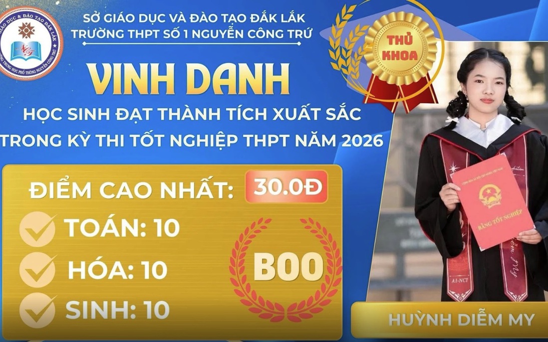 Nữ thủ khoa điểm tuyệt đối 30/30 tổ hợp B00 "nói không" với việc học thâu đêm đến kiệt sức