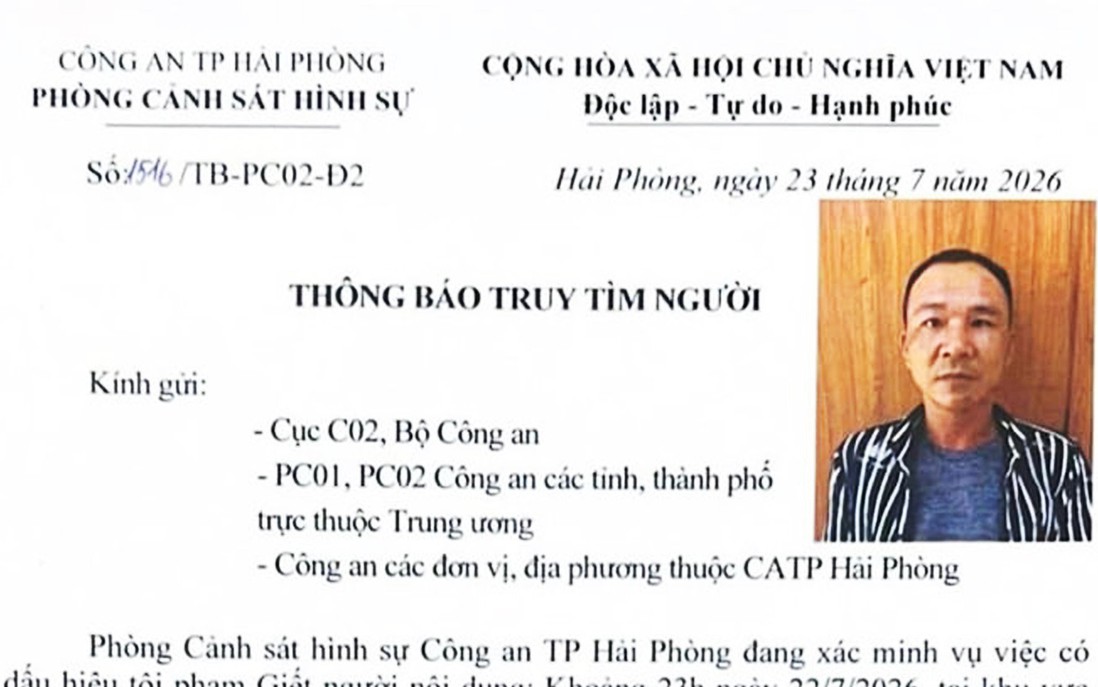 Công an Hải Phòng truy tìm nghi phạm giết người