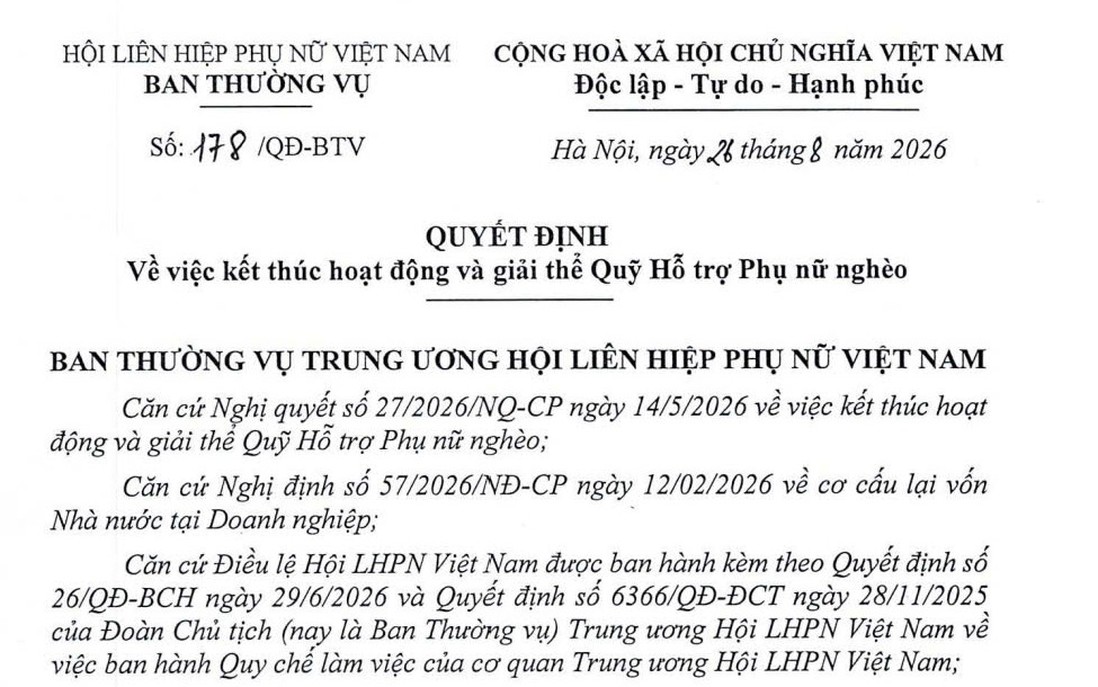 Kết thúc hoạt động và giải thể Quỹ Hỗ trợ Phụ nữ nghèo