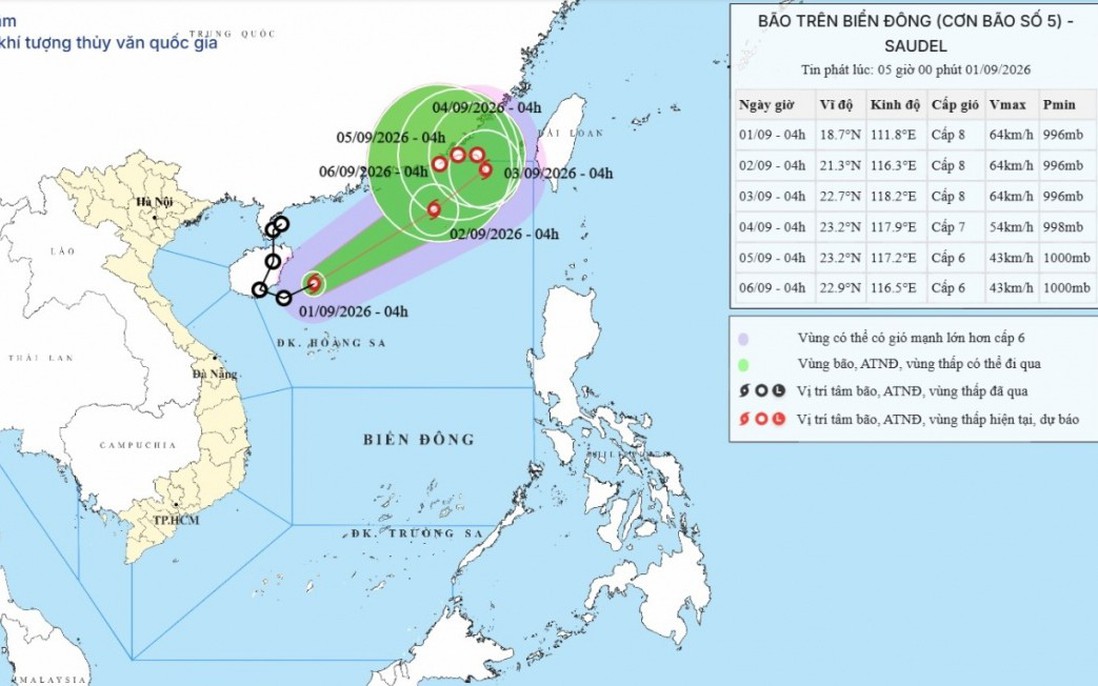 Bão số 5 hình thành trên biển Đông