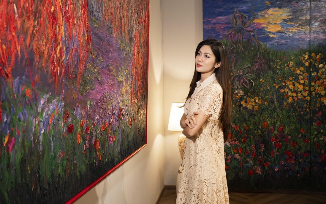 Hoa khôi Vũ Hương Giang ủng hộ NTK Đỗ Mạnh Cường "lấn sân" hội họa