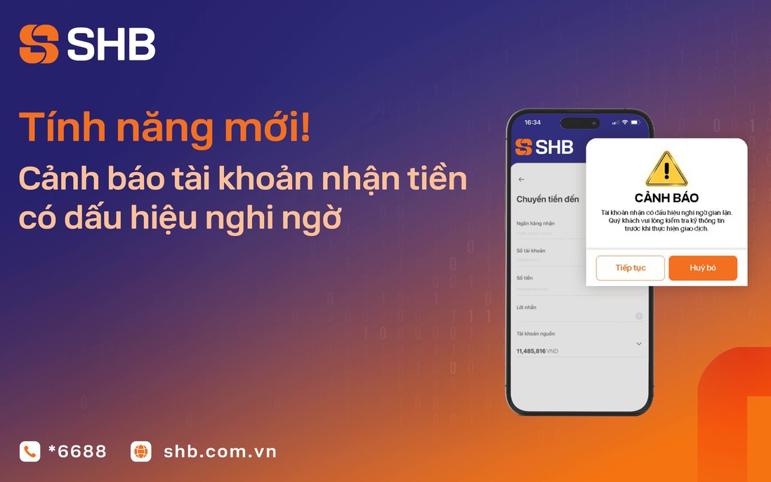 SHB mở rộng tính năng cảnh báo tài khoản nhận tiền có dấu hiệu nghi ngờ gian lận, lừa đảo