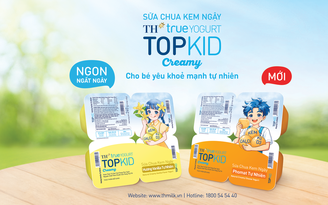 Tập đoàn TH ra mắt Sữa Chua Kem Ngậy Hương Vanilla Tự Nhiên & Phomat Tự Nhiên TH true YOGURT TOPKID