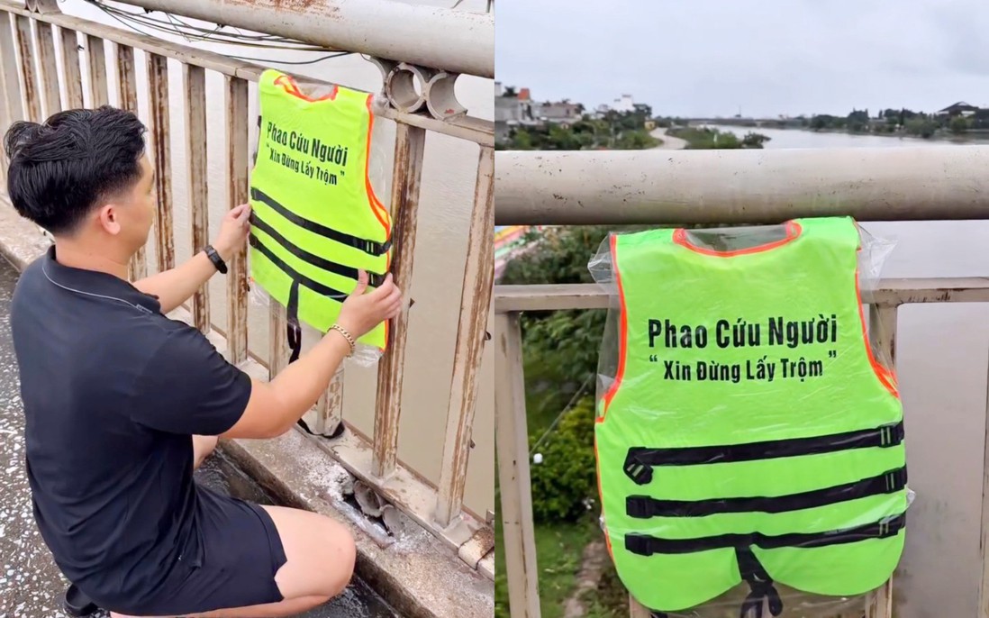 Nam thanh niên treo 200 "phao cứu người" trên thành cầu sau vụ Trung tá hy sinh