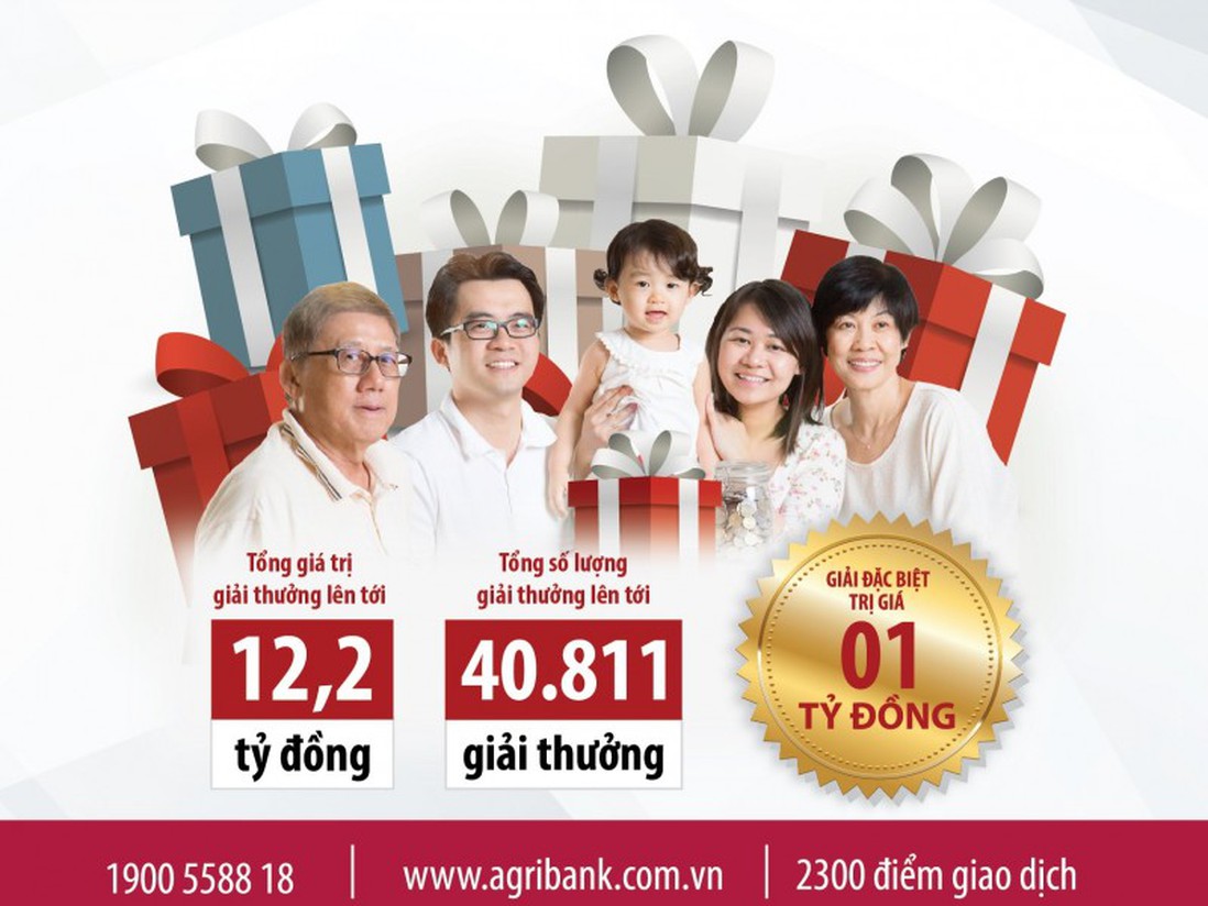12,2 tỷ đồng dành cho khách hàng gửi tiết kiệm dự thưởng của Agribank