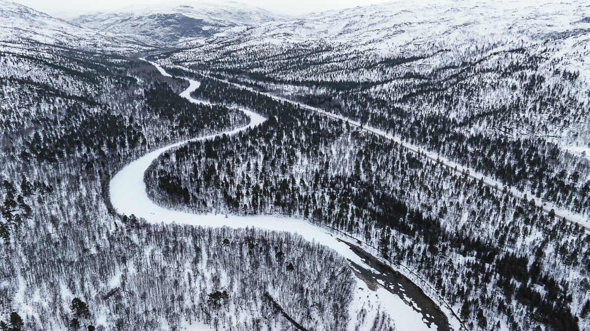 Bức ảnh "2 journeys, 1 becoming" chụp hai con sông, một ngoằn nghoèo, một thẳng tắp cùng giao thao với nhau tại một điểm. Ảnh: Hoàng Lê Giang