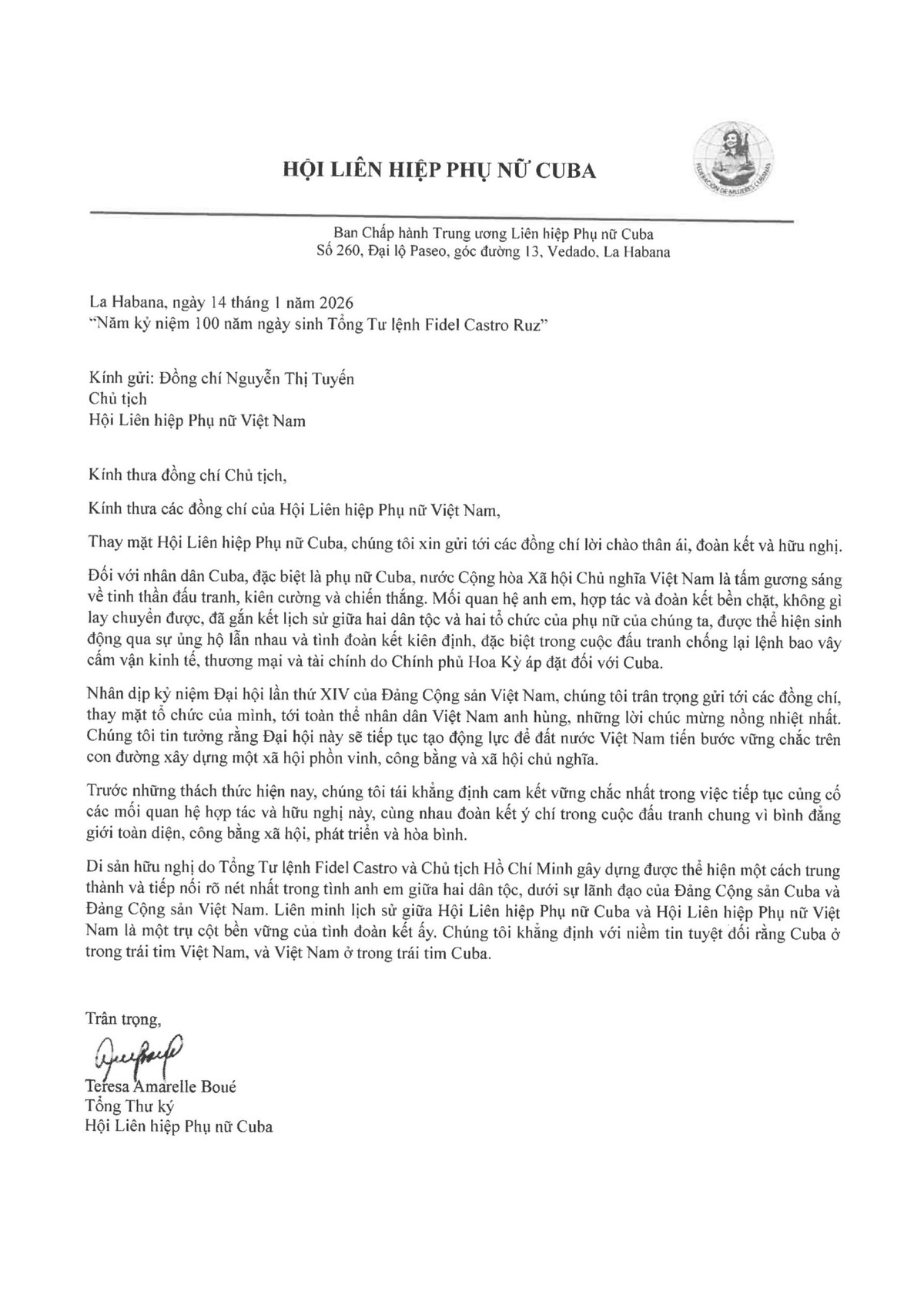 Thư chúc mừng Đại hội Đảng XIV của các cơ quan, tổ chức phụ nữ quốc tế- Ảnh 6.