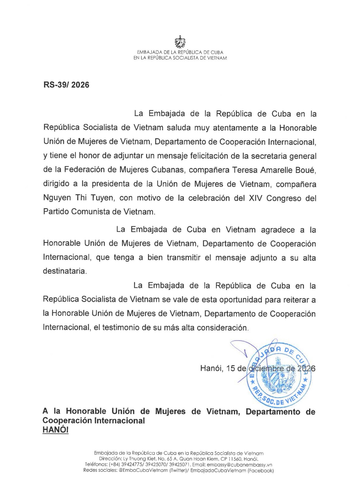 Thư chúc mừng Đại hội Đảng XIV của các cơ quan, tổ chức phụ nữ quốc tế- Ảnh 7.