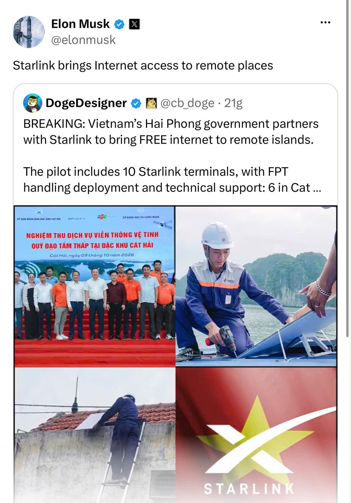 Hải Phòng đưa Internet vệ tinh starlink ra đảo xa được tỷ phú Elon Musk quan tâm, chú ý - Ảnh 1.