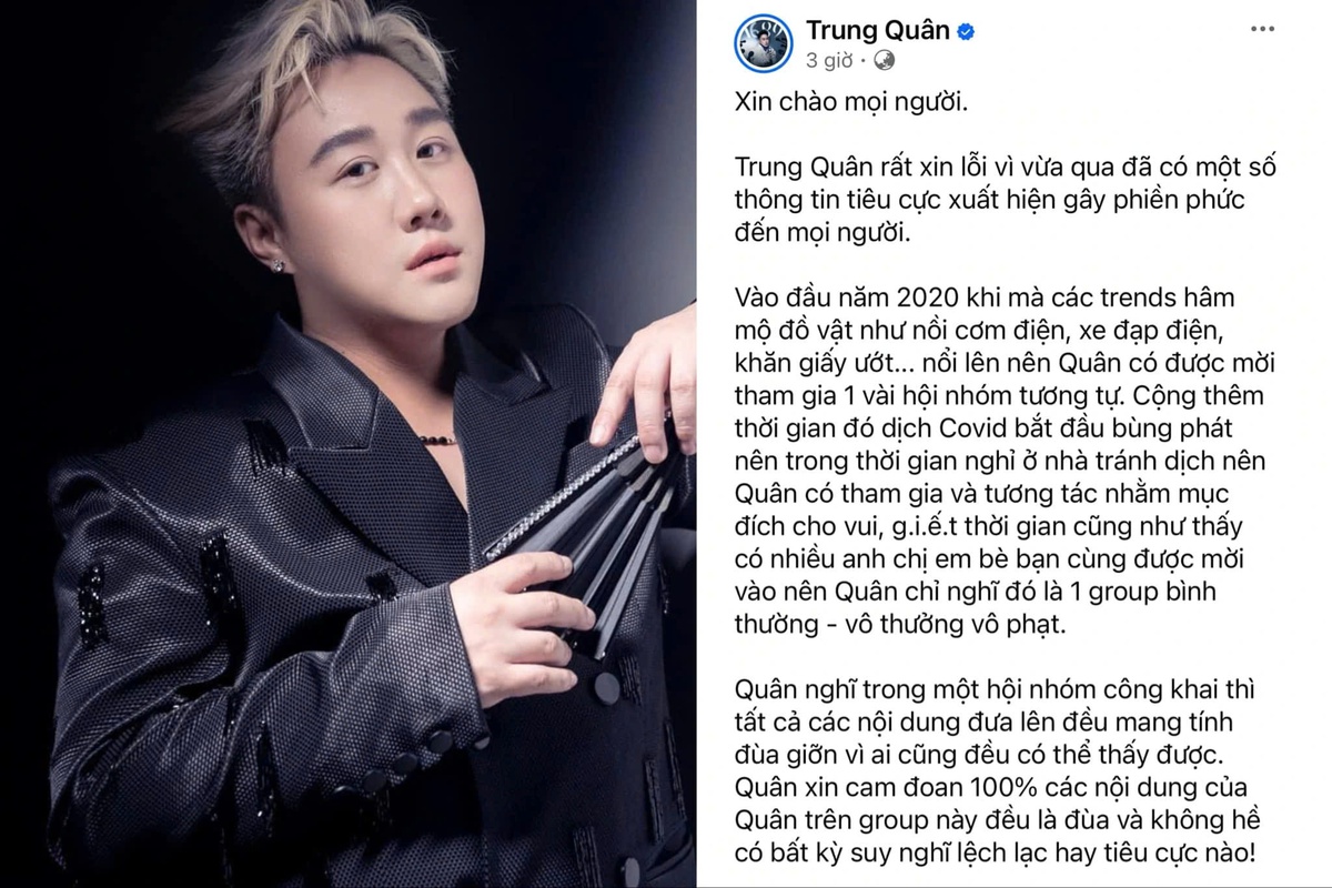 Ca sĩ Trung Quân Idol xin lỗi, tạm dừng hoạt động sau vụ bị tố "đánh phụ nữ"- Ảnh 1.