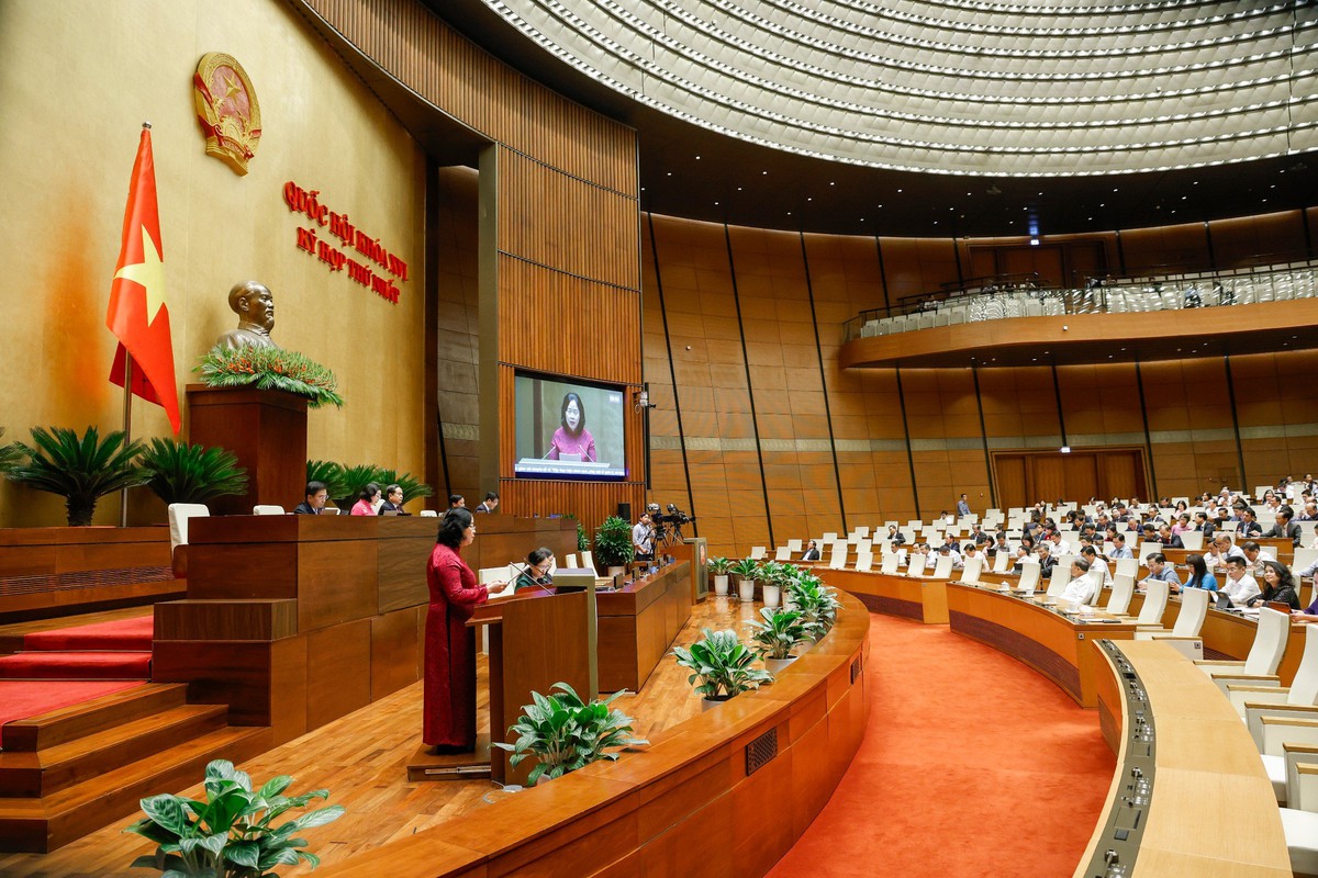 Chủ tịch UBTƯ MTTQ Việt Nam Bùi Thị Minh Hoài trình bày báo cáo tổng hợp kiến nghị cử tri và Nhân dân gửi tới Quốc hội khóa XVI- Ảnh 2.