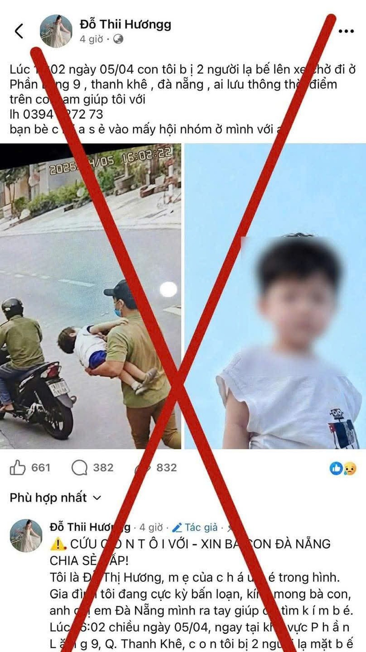 Thông tin "2 người lạ bế đứa trẻ lên xe chở đi" là sai sự thật- Ảnh 1.