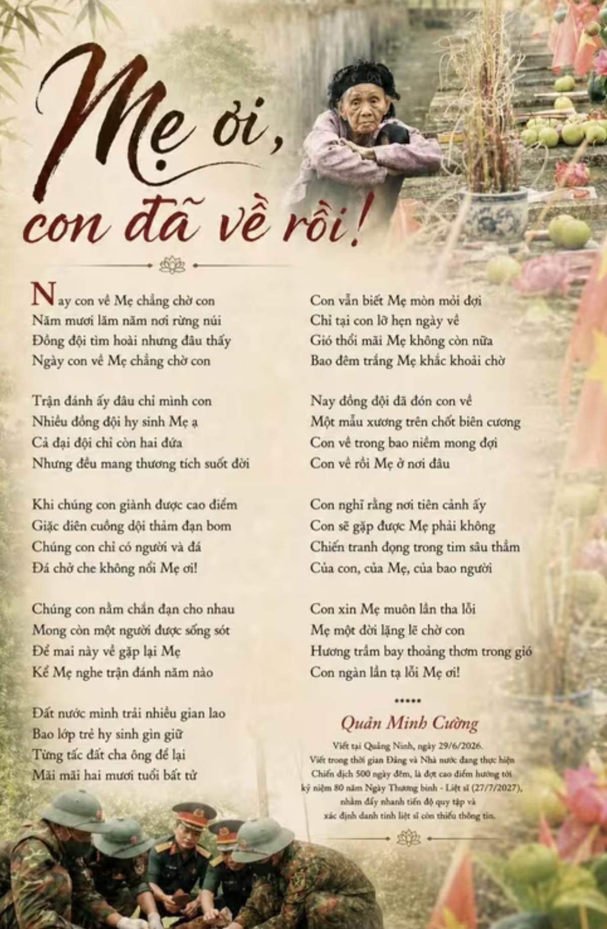 Xúc động bài thơ "Mẹ ơi, con đã về rồi" được phổ nhạc thành bài hát của tác giả Quản Minh Cường- Ảnh 1.