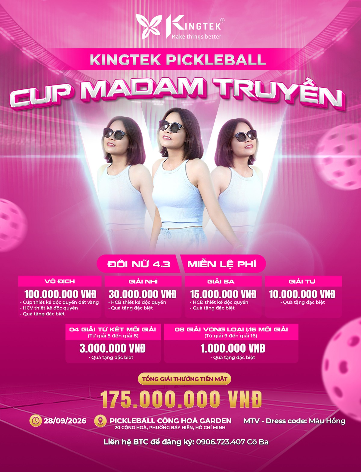 Công ty Kingtek mở giải thi đấu pickleball Cúp Madam Truyền dành cho phụ nữ - Ảnh 1.