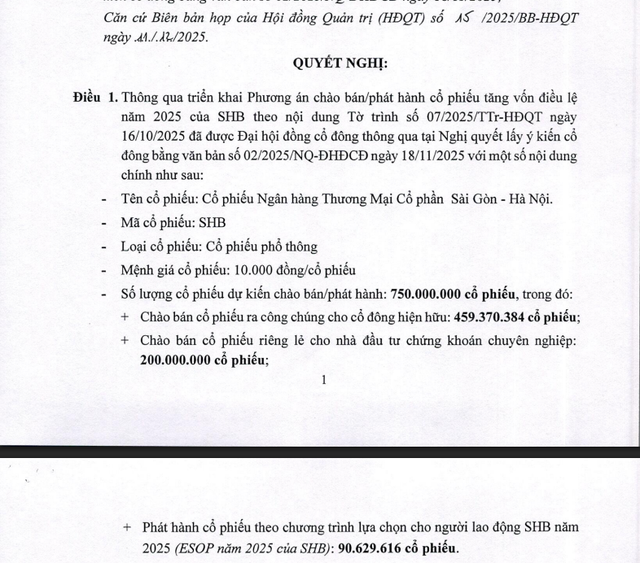 Ngân hàng SHB phát hành 750 triệu cổ phiếu, dự kiến tăng vốn điều lệ hơn 16%- Ảnh 1. Ngân hàng SHB phát hành 750 triệu cổ phiếu, dự kiến tăng vốn điều lệ hơn 16%- Ảnh 1.