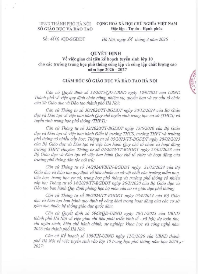 Hà Nội: 81.448 chỉ tiêu vào lớp 10 công lập năm học 2026-2027 - Ảnh 1.