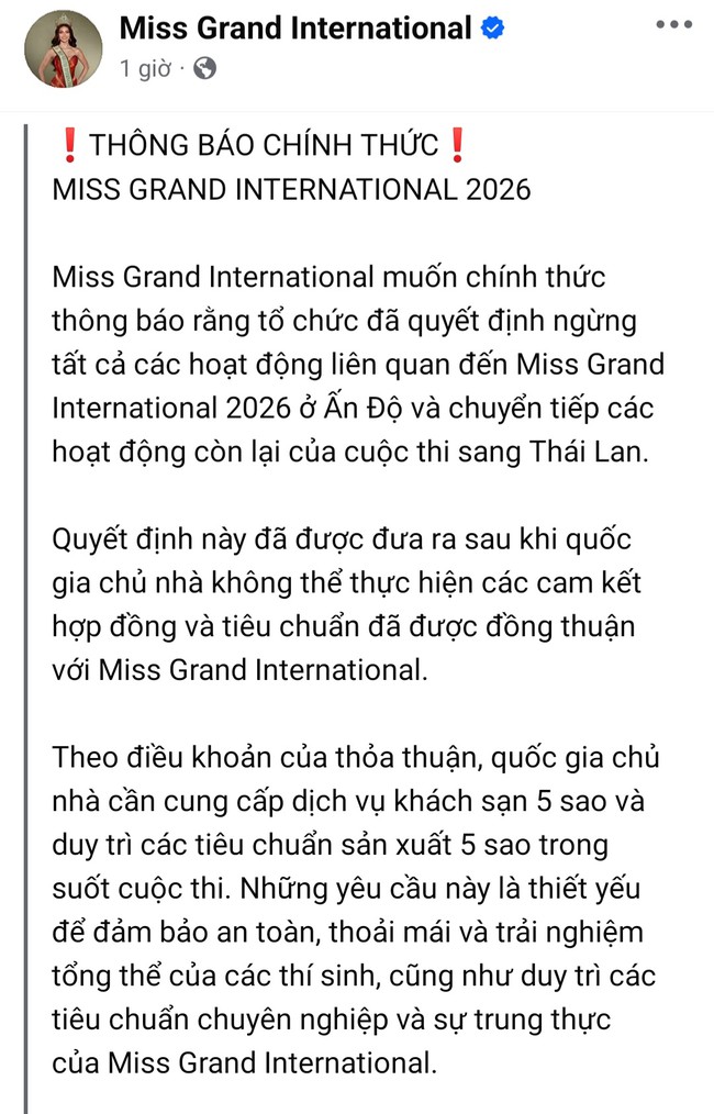 Cuộc thi Miss Grand International 2026 bất ngờ hủy tổ chức ở Ấn Độ- Ảnh 1.