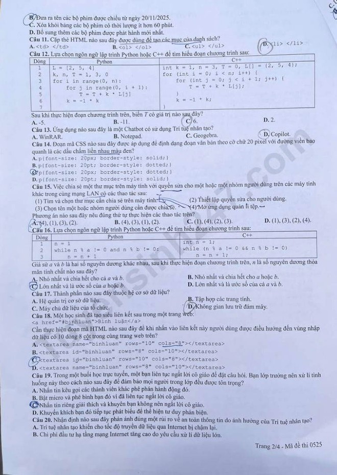 Kỳ thi tốt nghiệp THPT 2026: Nhận xét và gợi ý đáp án các môn tự chọn đầy đủ mã đề- Ảnh 25.