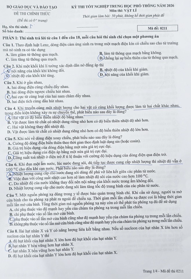Kỳ thi tốt nghiệp THPT 2026: Nhận xét và gợi ý đáp án các môn tự chọn đầy đủ mã đề- Ảnh 7.