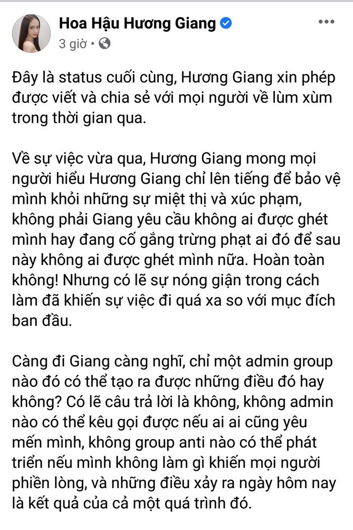Hương Giang xin lỗi khán giả sau &quot;lùm xùm&quot; với anti-fan, thấy cần nhìn nhận bản thân một cách khắt khe hơn - Ảnh 1.