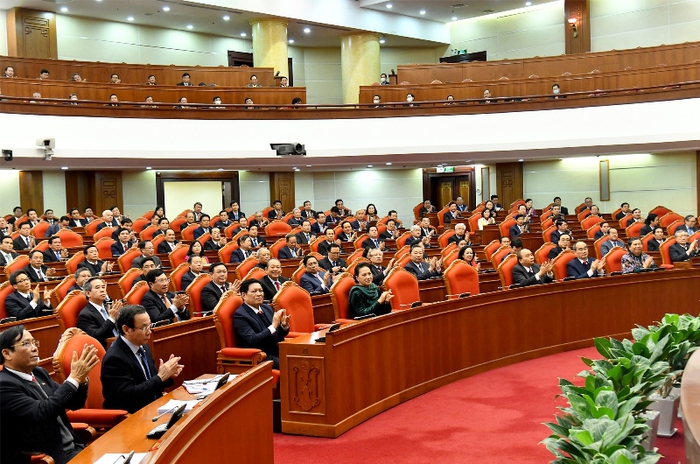 Các đồng chí lãnh đạo Đảng, Nhà nước và các đại biểu tại phiên bế mạc hội nghị. Nguồn ảnh: Báo Nhân dân