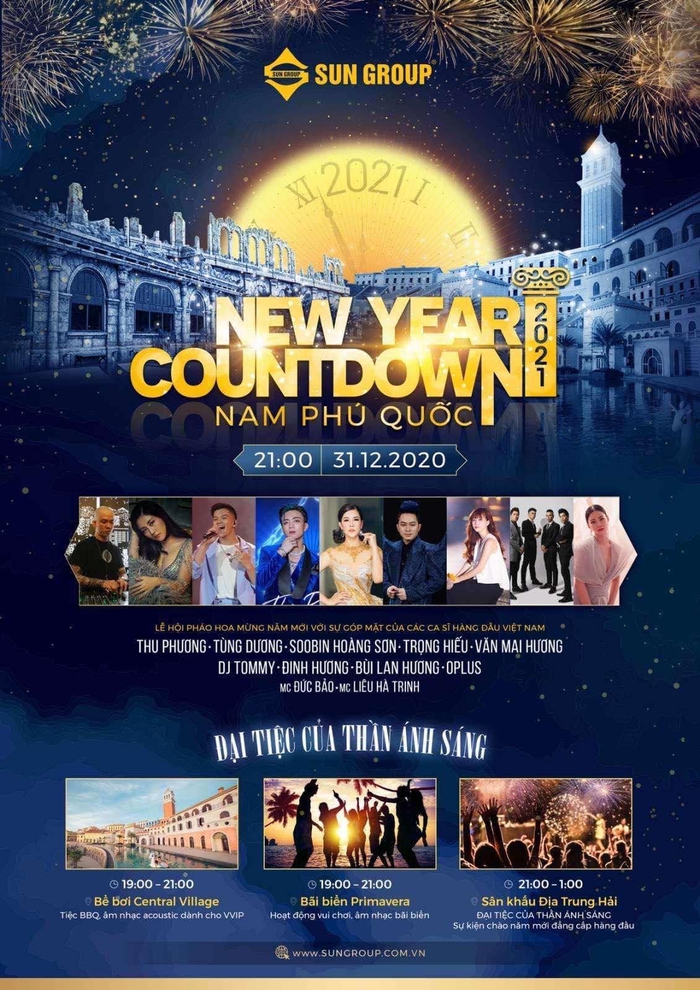 Chương trình New Year countdown 2021 Nam Phú Quốc sẽ quy tụ nhiều ngôi sao giải trí hàng đầu